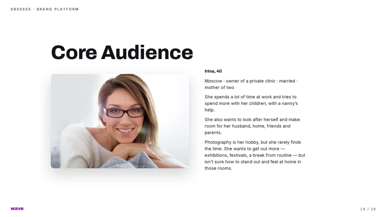 Dresses brand platform — Target audience, slide 16 of 28