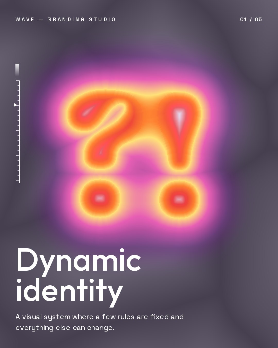Instagram carousel, slide 1 of 5: living ?! signs above the headline Dynamic identity