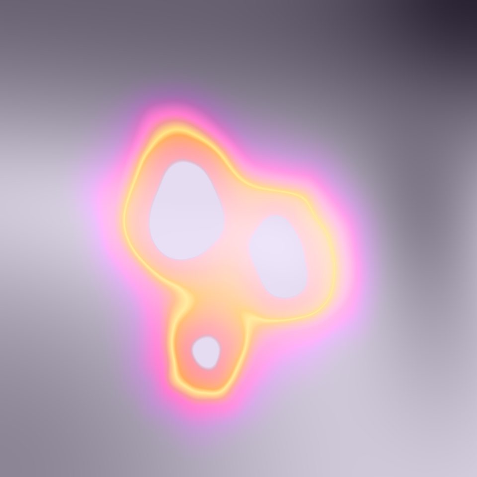 Light palette: soft glowing blobs on a light lavender gradient